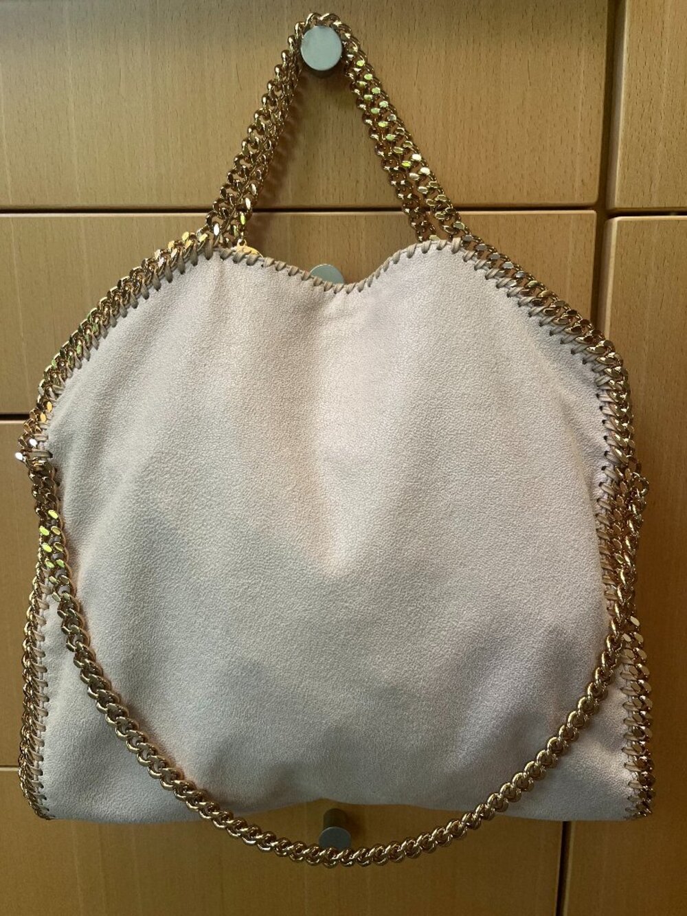 Stella McCartney Falabella Cream Vegan Suede Foldover Tote Gold Chain